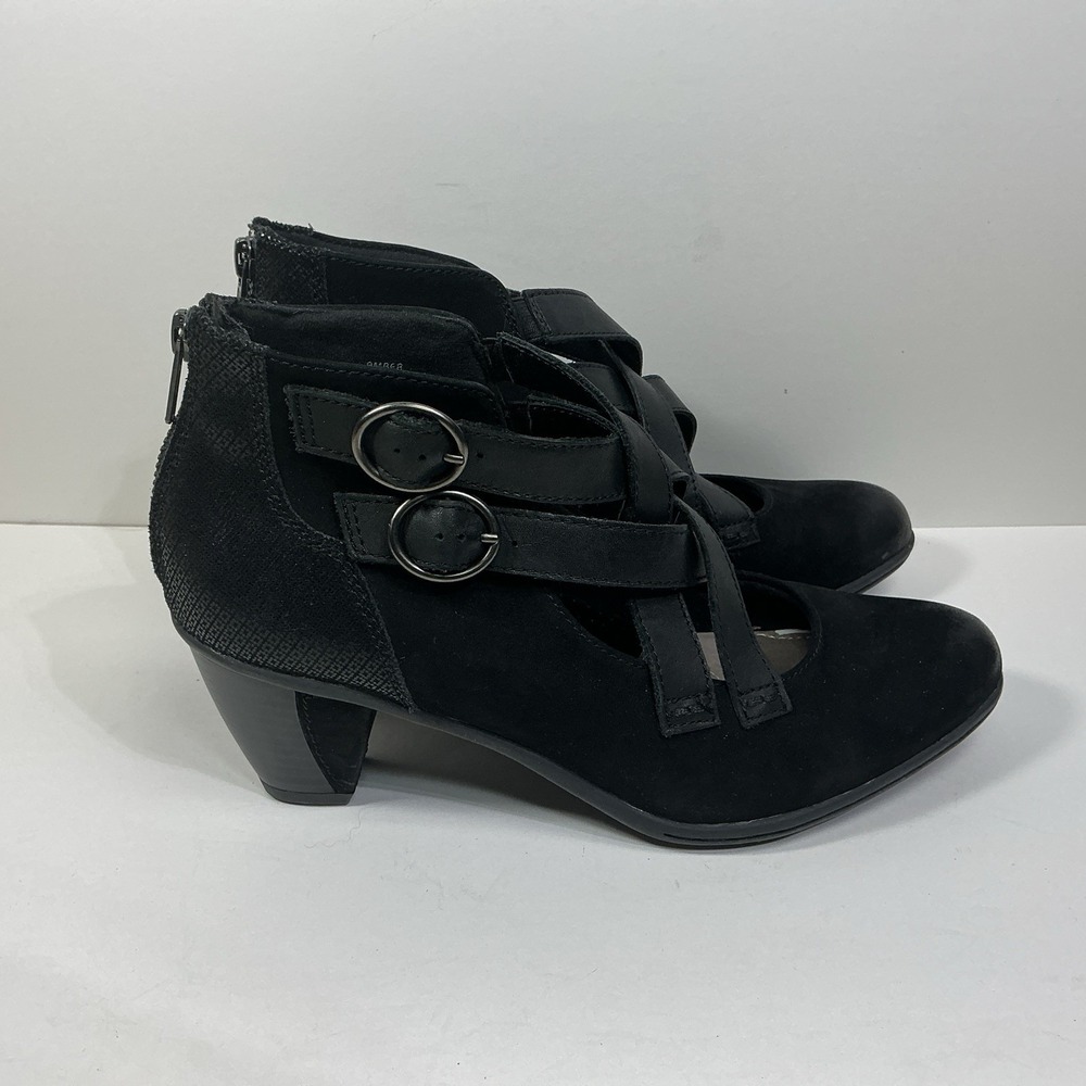 Earth Booties Womens 9B Black Amber Ankle Booties Suede Leather Heels Back Zip - Picture 2 of 7